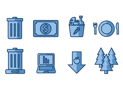 Food Waste Iconography blue food waste iconography icons