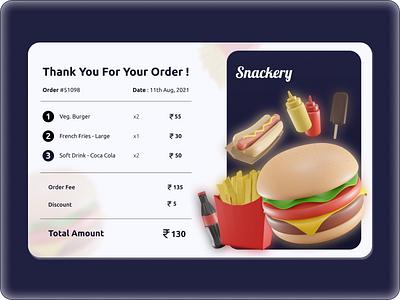 Email Receipt 100daysofui 3d aetheticdesign burger dailyui design email emailreceipt illustration minimal receipt simple snacks ui ux vector