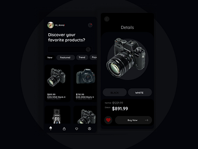 E-commerce App black black white camera ecommerce shop shopping shopping app short ui uidesign