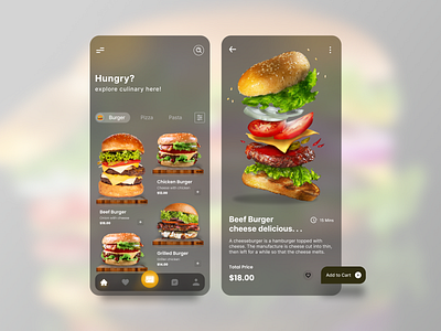 Food Mobile Apps - UI UX Design branding burger food graphic design mobile apps ui ui glass ux