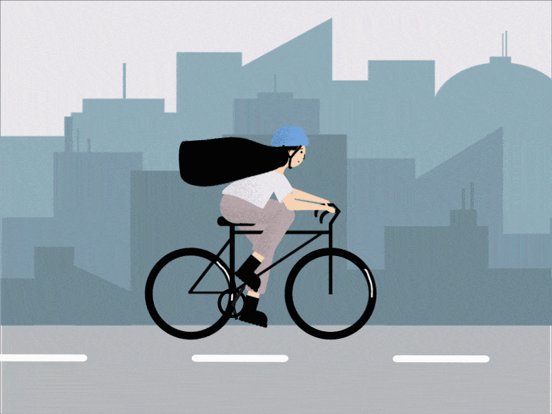 Biking Girl aftereffects animated gif animation biking illustration skyline