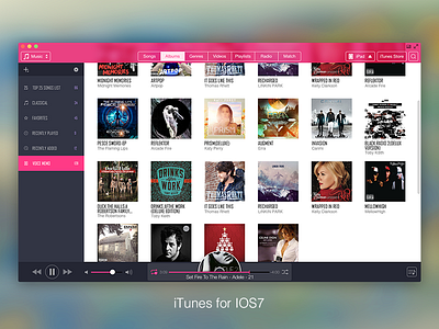 iTunes for ios7 B app apple interface ios7 itunes mac music red ui