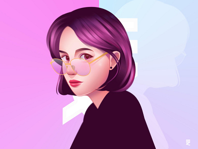 Purple✨ digital art digital painting girl glasses illustraion maxine millian portrait