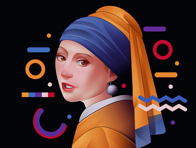 Girl with a pearl earring girl illustration girl with a pearl earring illustration portrait portrait art portrait illustration portrait painting portraits
