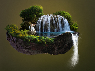 Her Secret Place avatar compositing design dream girl illustration imaginary imagination lake marjan ivkovic nature photo manipulation photoshop photoshop art serbia serbian designer waterfall