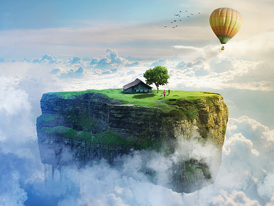 Living in the clouds cliff clouds compositing design dream fantasy floating illustration imagination levitating marjan ivkovic photo manipulation photoshop photoshop art