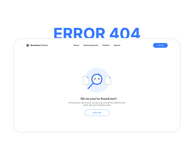 Design an interactive 404 page for a news station in barbados design minimal ui uiux ux