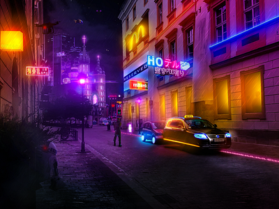 Cracow but in 2077 cracow design digital fanart future neon photomanipulation photoshop photoshop art