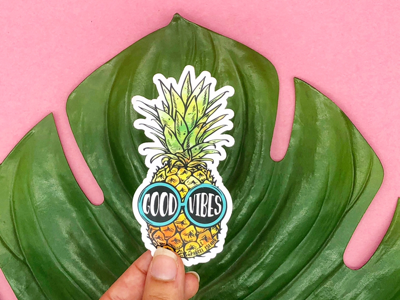 Good Vibes Sticker good vibes pineapple sticker typography watercolor