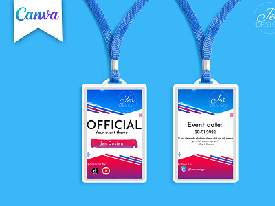 ID Card Event Red Blue Line canva template id card id card template