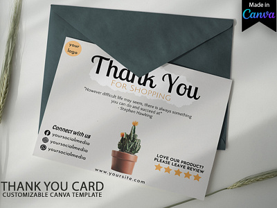 Little Cactus Thank You Card for Small Business canva template thank you card thank you card design thank you card template