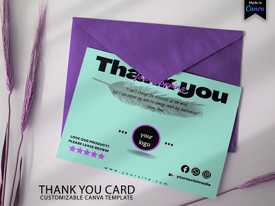 Thank You Card Black Purple for Small Business | Canva Template business card canva canva card template canva template graphic design thank you card thank you card template
