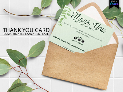 Green Plant Thank You Card for Small Business | Canva Template business card business card design canva canva card template canva template graphic design thank you card thank you card template