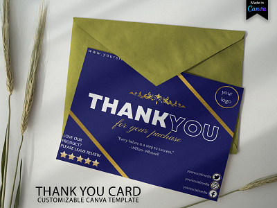 Gold and Blue Thank You Card for Small Business | Canva Template business card business card design canva template design thank you card thank you card template