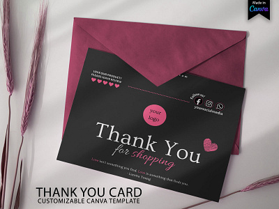 Valentine Thank You Card for Small Business | Canva Template business card canva card template canva template design graphic design thank you card thank you card design thank you card template