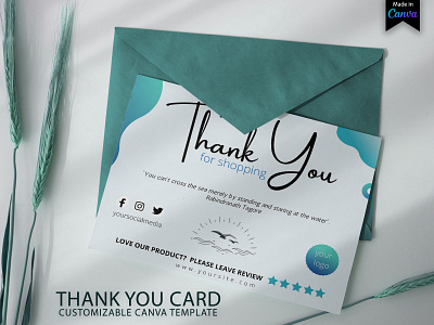 Blue Ocean Thank You Card for Small Business | Canva Template business business card business card design canva card template canva template thank you card thank you card design thank you card template