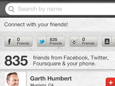 Frieeends app buttons design iphone nav search social media texture