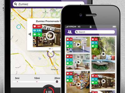 IOS iPhone Design app design ios iphone map purple ui video