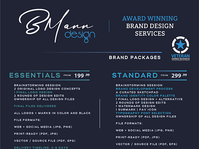 BMANNDESIGNLLC BRANDING PRICES