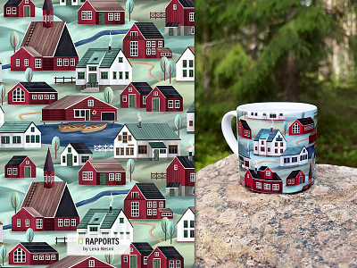Pattern with cozy little houses. Surface pattern design. city cozy cup ecology fabric print home house illustration mug pattern design print seamless pattern surface pattern textile design village