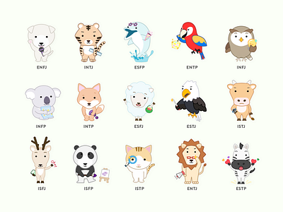 MBTI(personality) test animals animation character characters design graphic design illustration ui ux vector