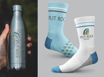 Split Rock Studios Merch brand design branding design icon identity design logo product design sock socks vector water bottle