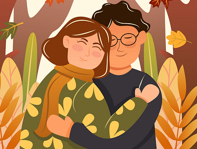 Happy couple with autumn background art branding couple cover design draft firstshot flat illustration minimal vector web website