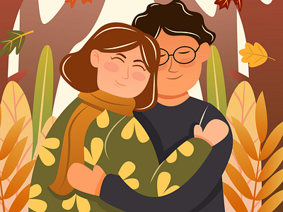 Happy couple with autumn background