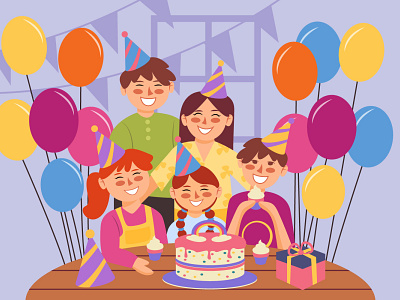 Family Birthday Party art character cover design family flat illustration minimal vector