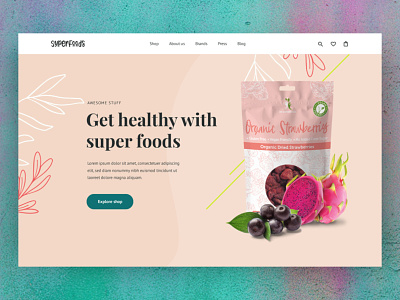 Superfoods Online Store colorful colors creative doodle ecommerce food fruit fun health hero inspiration landing pink product shop store webdesign website