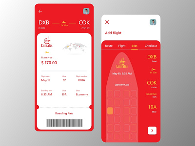 Emirates Airline Ticket Booking Application aircraft airline animation branding design emirates logo flight booking icon illustration ios app design ios design ios icon ios xs logo design ui design