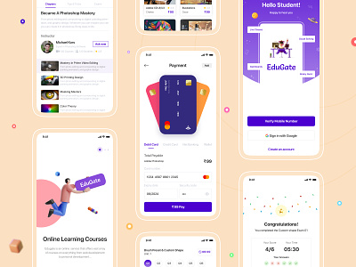 EduGate: E-Learning Platform branding course details e learning platform education profiles exam ui screens illustration ios app design ios icon live classes logo design online courses online transaction ui screens payment ui screens ui ui design