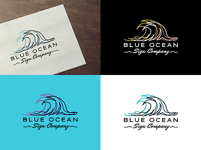 Blue Ocean art blue branding company design flat logo logodesign ocean sign vector water wave