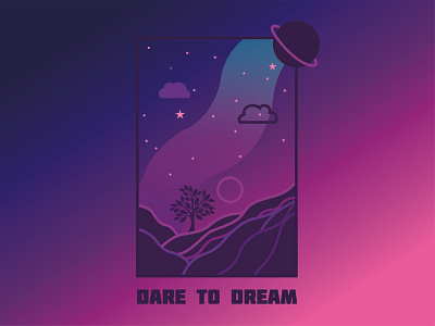 Dare to Dream - Illustration art clouds corel draw coreldraw design dream illustration landscape landscape illustration purple saturn space stars