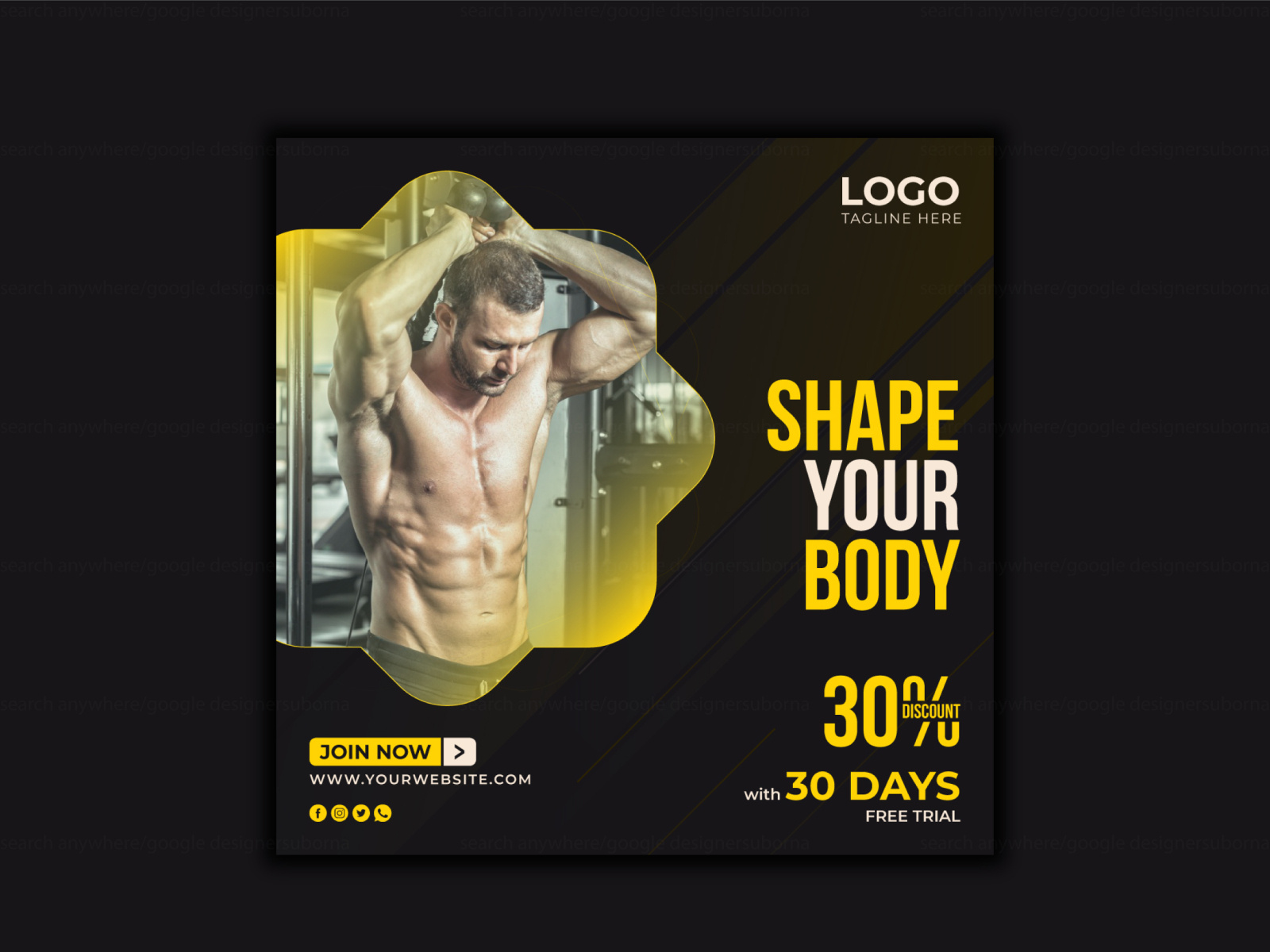 CREATIVE SOCIAL MEDIA BANNER ADS FOR GYM OR FITNESS by Suborna Ray on