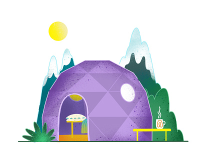 Airbnb. Illustration airbnb camp experience illustration mountain sun vacation