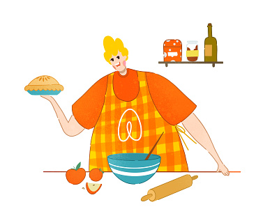 Airbnb. Illustration cooking experince food fun pie travel