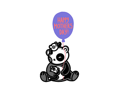 Happy Mothers Day black card cute day happy logo mothers panda sticker white