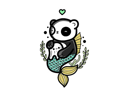 Mermaid Sleeping Panda black cute logo panda space sticker tatoo white