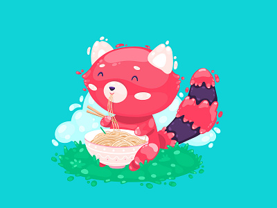 Red Panda Eating Noodle character character design concept cute design draw illustration ipadpro logo panda procreate red ui