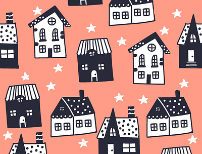 Houses and stars design flat graphic design house illustration night pattern vector