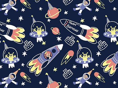 Space birthday party design flat graphic design illustration pattern space ufo vector