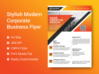 Stylish Modern Corporate Business Flyer a4 flyer abstract advertising advertisment brand company corporate creative flyer leaflet modern office orange poster presentation promoting promotion yellow