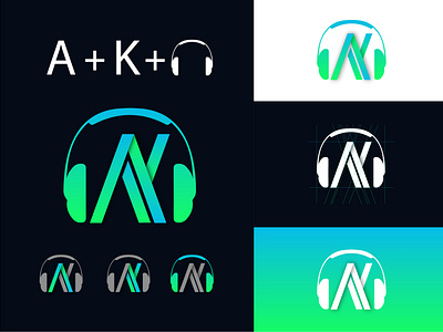 "A" + "K" Letter Logo with Headphone | Lettermark logo