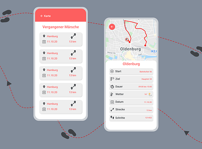 Nord-Marsch App, Sport App app design minimal ui ux