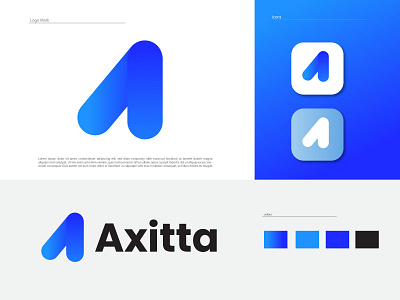 Axitta logo design - simple A letter logo a b c d e f g h i j k l m n a logo a modern logo app icon brand identity branding clean logo design flat illustration logo logo and branding logo designer logo folio mark modern logo simple tech top web