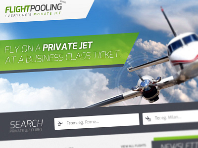 Flightpooling airplane clouds exo flight green input jet landing landingpage search startup