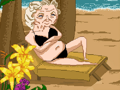 Betty White Portrait betty bettywhite bikini bright colorful hawaii oldwoman pixelart pixels themed