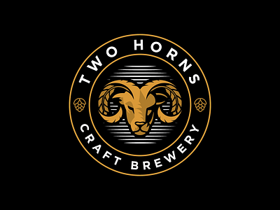 Two Horns Craft Brewery Logo barley beer brand design branding brewer brewery brewing cold beer craft beer design hops horns lgo logo logo design ram rams
