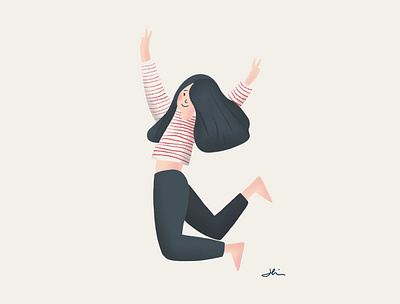 Hi Dribbble! characterdesign characterillustration design flat flat illustration fun girl happy illustration jump love minimal peace procreate procreate art procreateapp ui